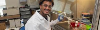 A U N E student does research in the Biomedical Research Excellence for the Study of Pain and sensory function